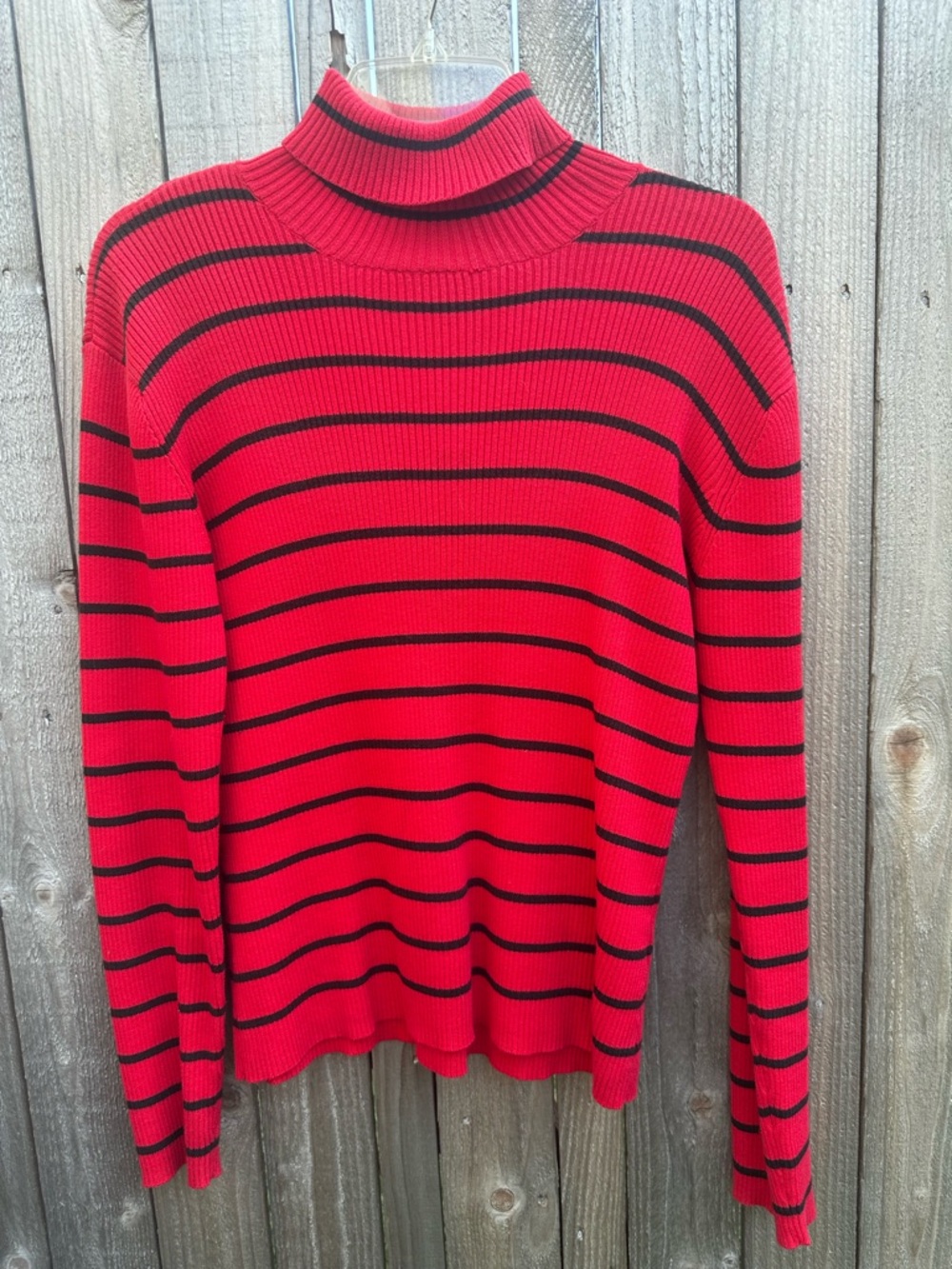 Tommy Hilfiger Red and Black Striped Ribbed Turtleneck